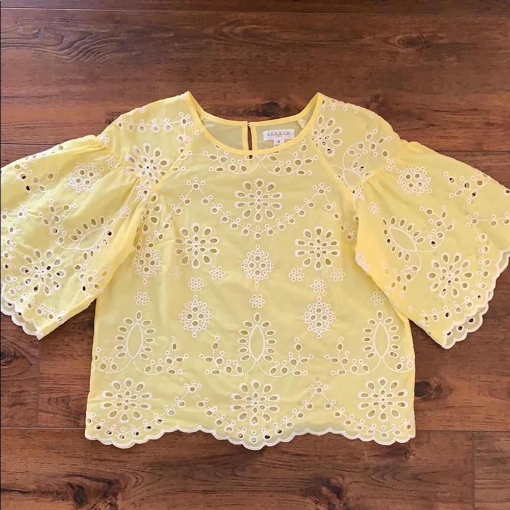 Yellow Eyelet Short Sleeve Blouse